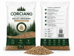 Worek pelletu drzewnego 15 kg, przód i tył opakowania