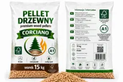 Worek pelletu drzewnego 15 kg, przód i tył opakowania