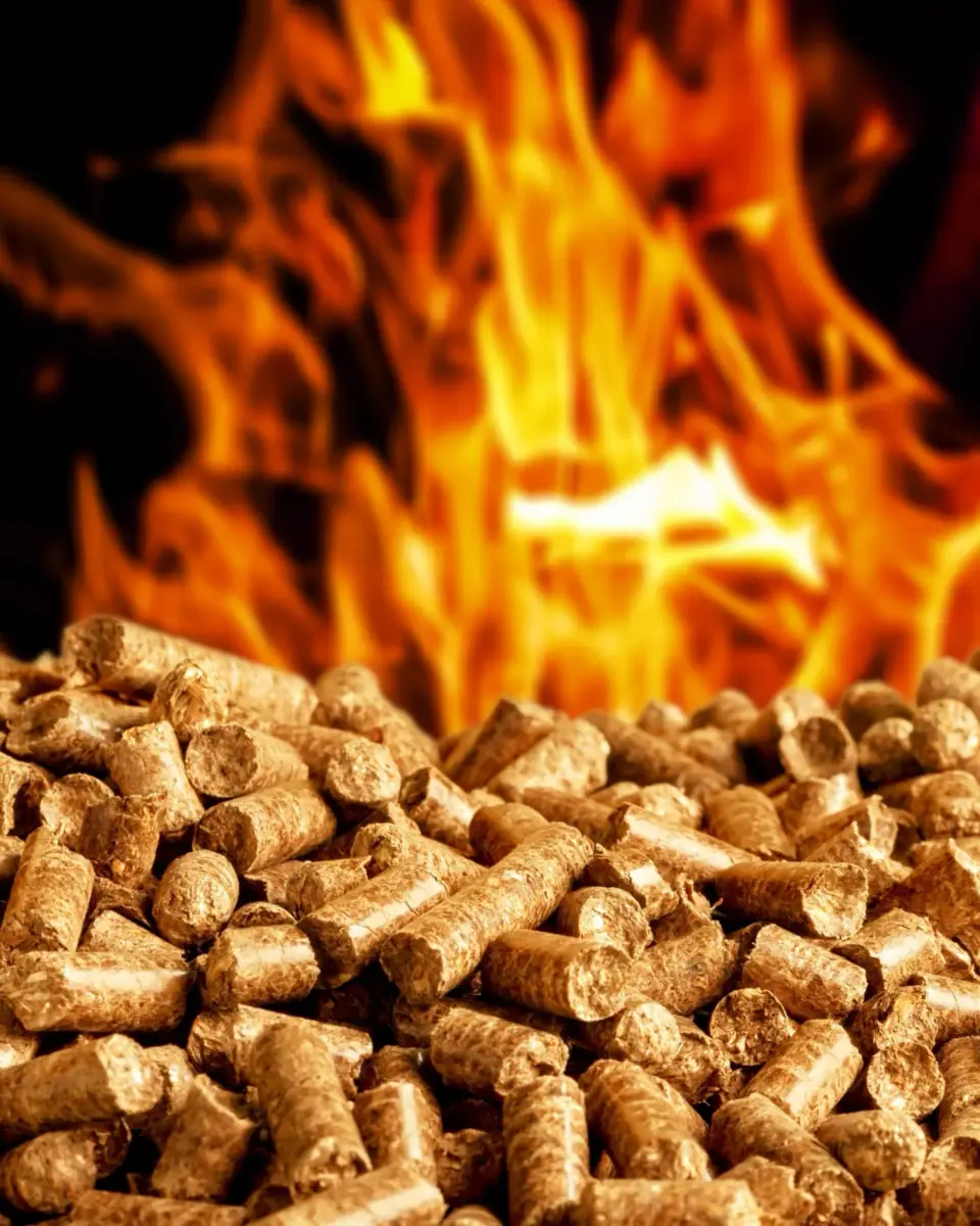 Płonący pellet drzewny